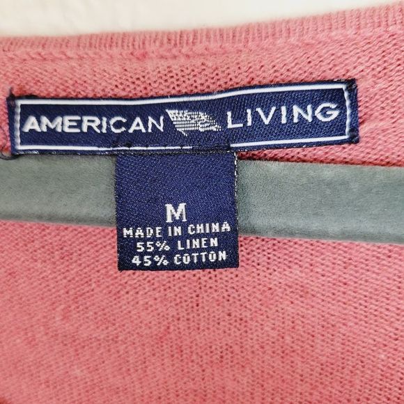 American Living | Size Medium Coral Linen Cotton Blend Ruffle Hem V Neck Blouse - Picture 6 of 6